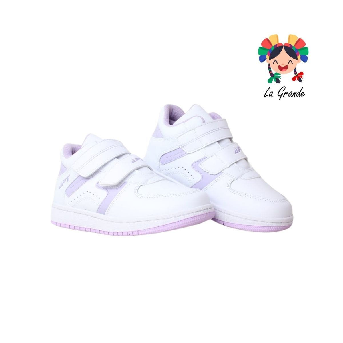 514 APT Blanco Lila Piel Tenis Escolar para Niña