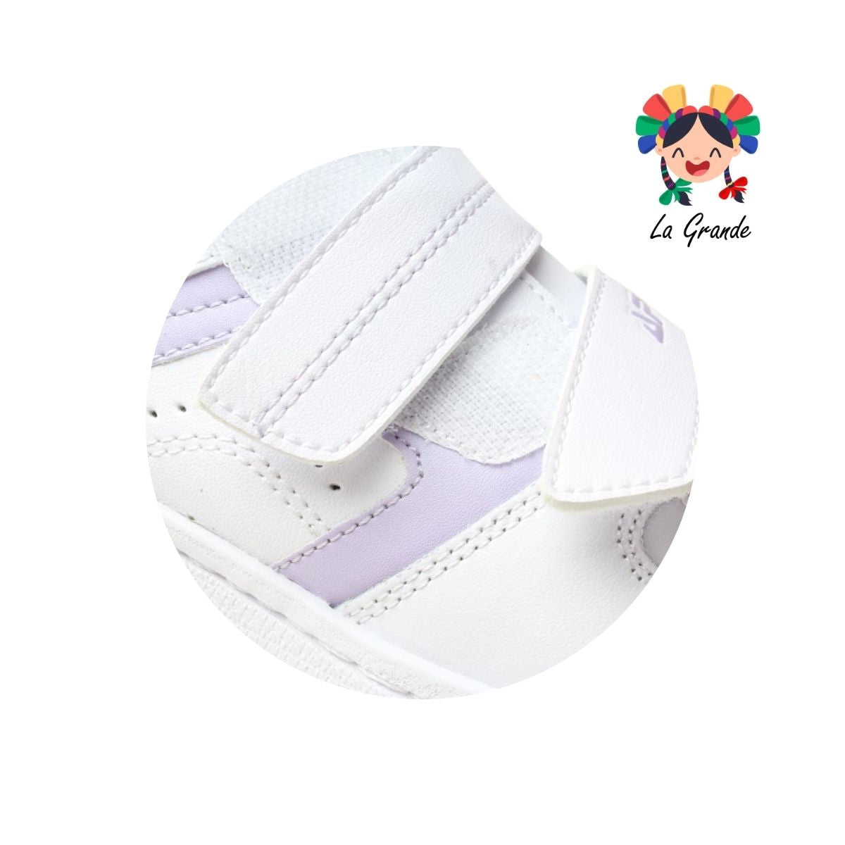 514 APT Blanco Lila Piel Tenis Escolar para Niña