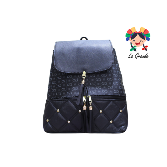 011 TONY Mochila Negro Moño Caligráfico Casual con Estoperoles para Dama