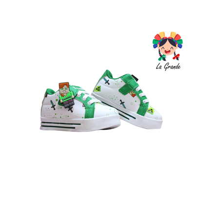 22035 Craf ROJO ARANDANO Blanco Verde Sint Tenis Casual con Luz Led para Niño