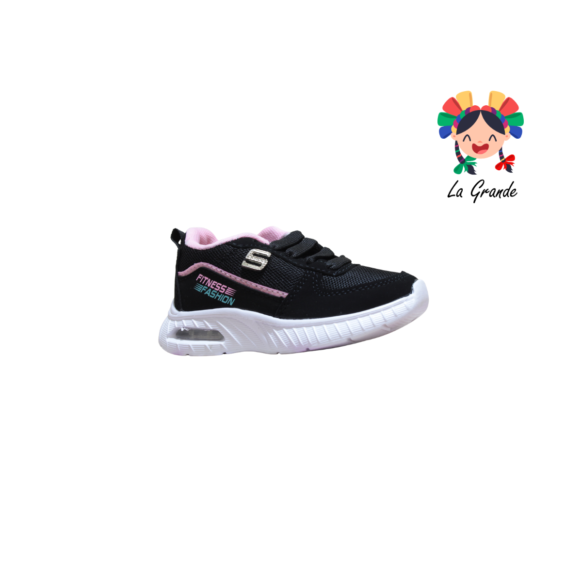 746 ROUSS Negro Rosa Tenis Deportivo con Válvula para Niña