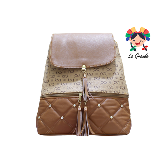 011 TONY Mochila Camel Moño Caligráfico Casual con Estoperoles para Dama