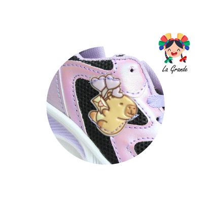 520 PIYINS Negro Lila Tenis Casual para Niña