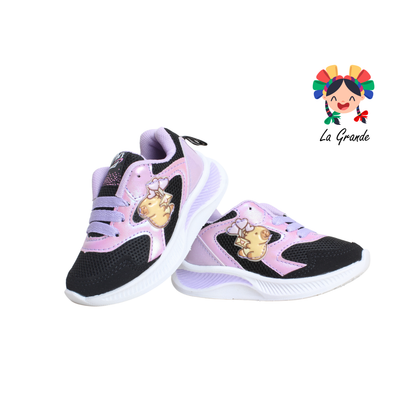 520 PIYINS Negro Lila Tenis Casual para Niña