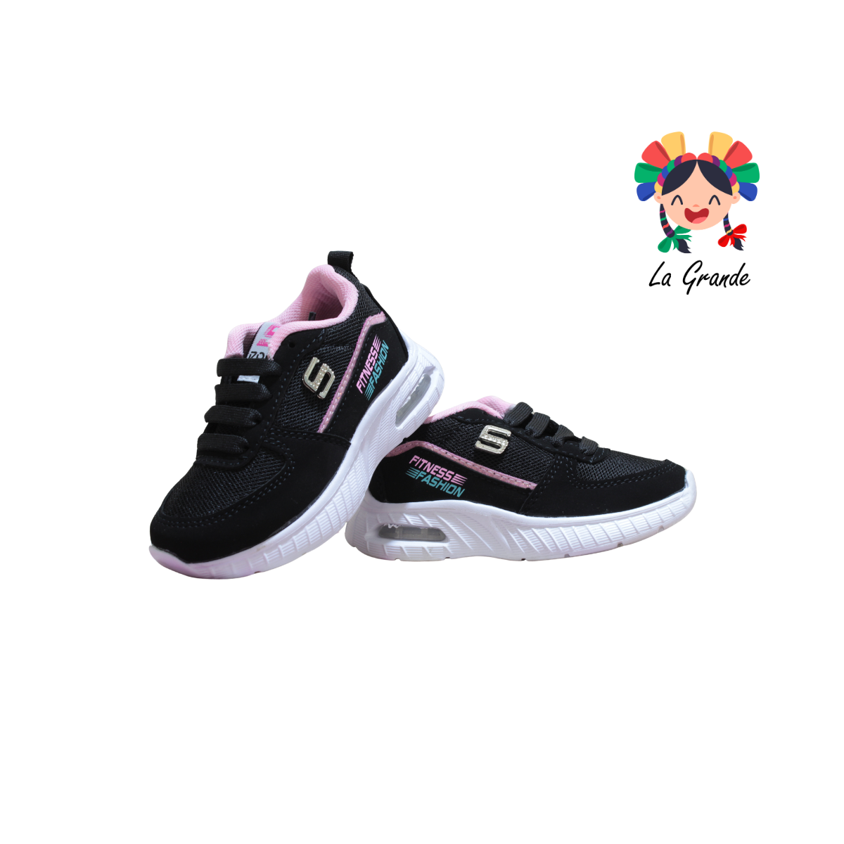 746 ROUSS Negro Rosa Tenis Deportivo con Válvula para Niña