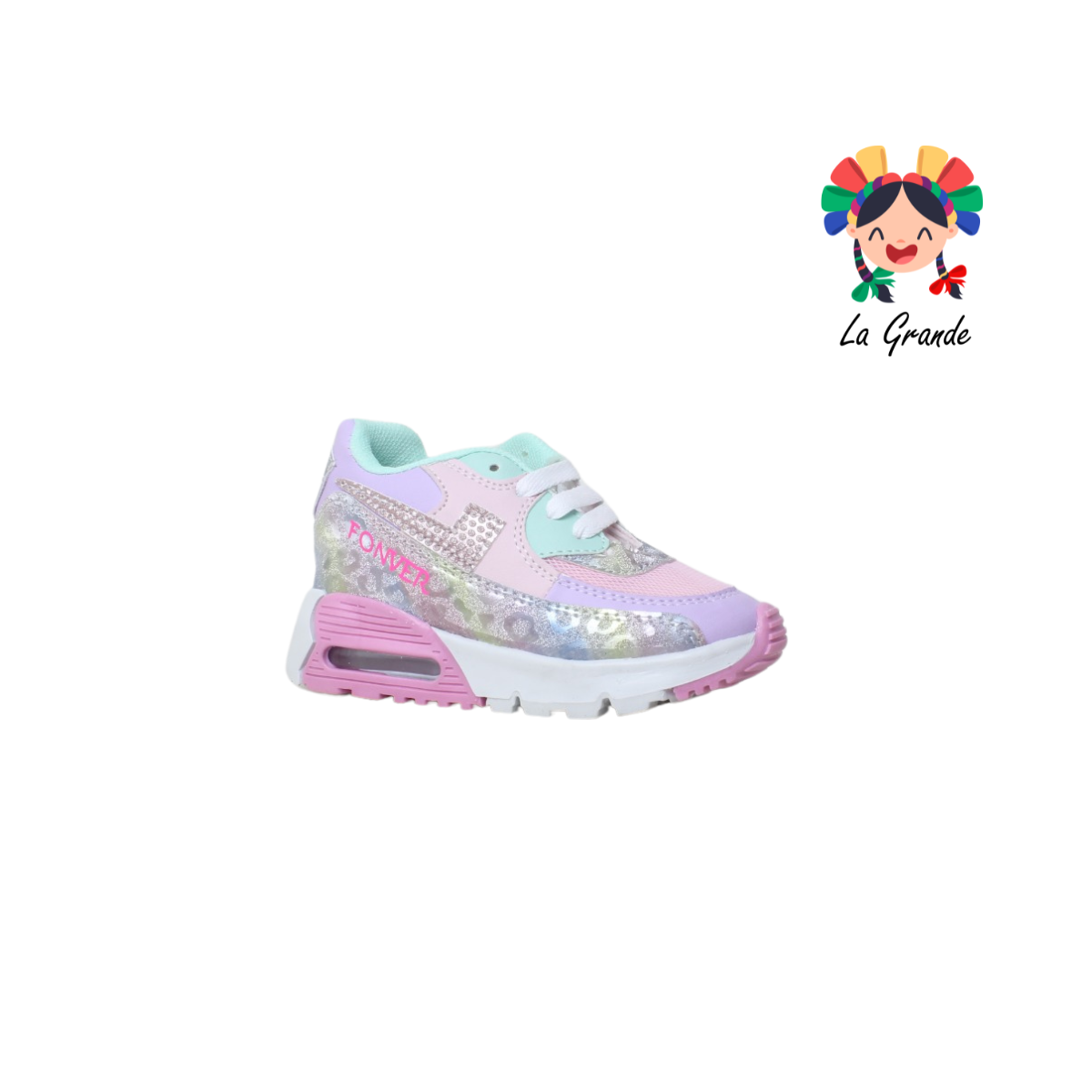 580 FON-VER Rosa Brillo Lila Sint tenis tipo Deportivo para Niña