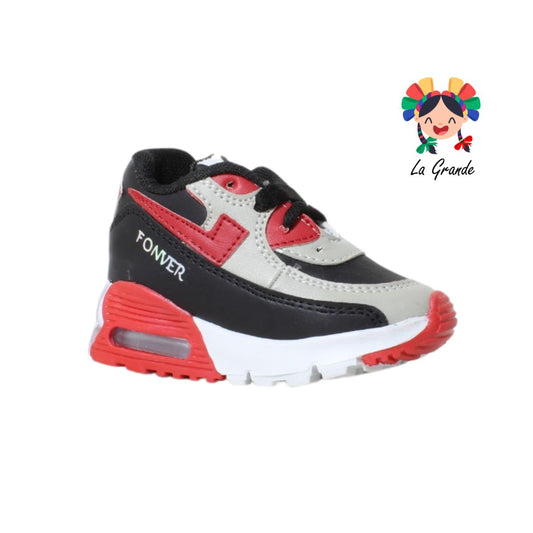 580 FON-VER Negro Gris Rojo Sint tenis tipo Deportivo para Niño