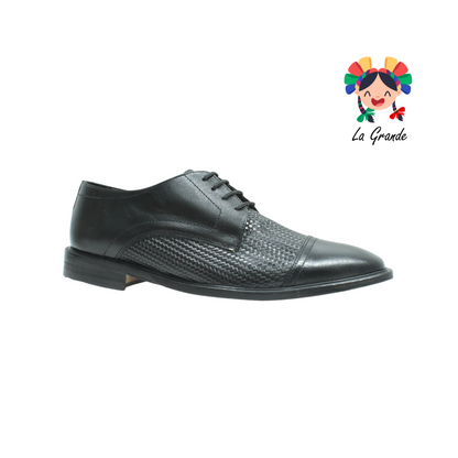 580 GIOVANNI Negro Piel Entretejido en Chinela Zapato con Suela de Cuero de Vestir para Caballero