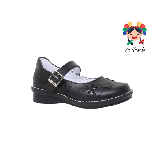 595 DOMINIQ Negro Piel Zapato Escolar Para Niña