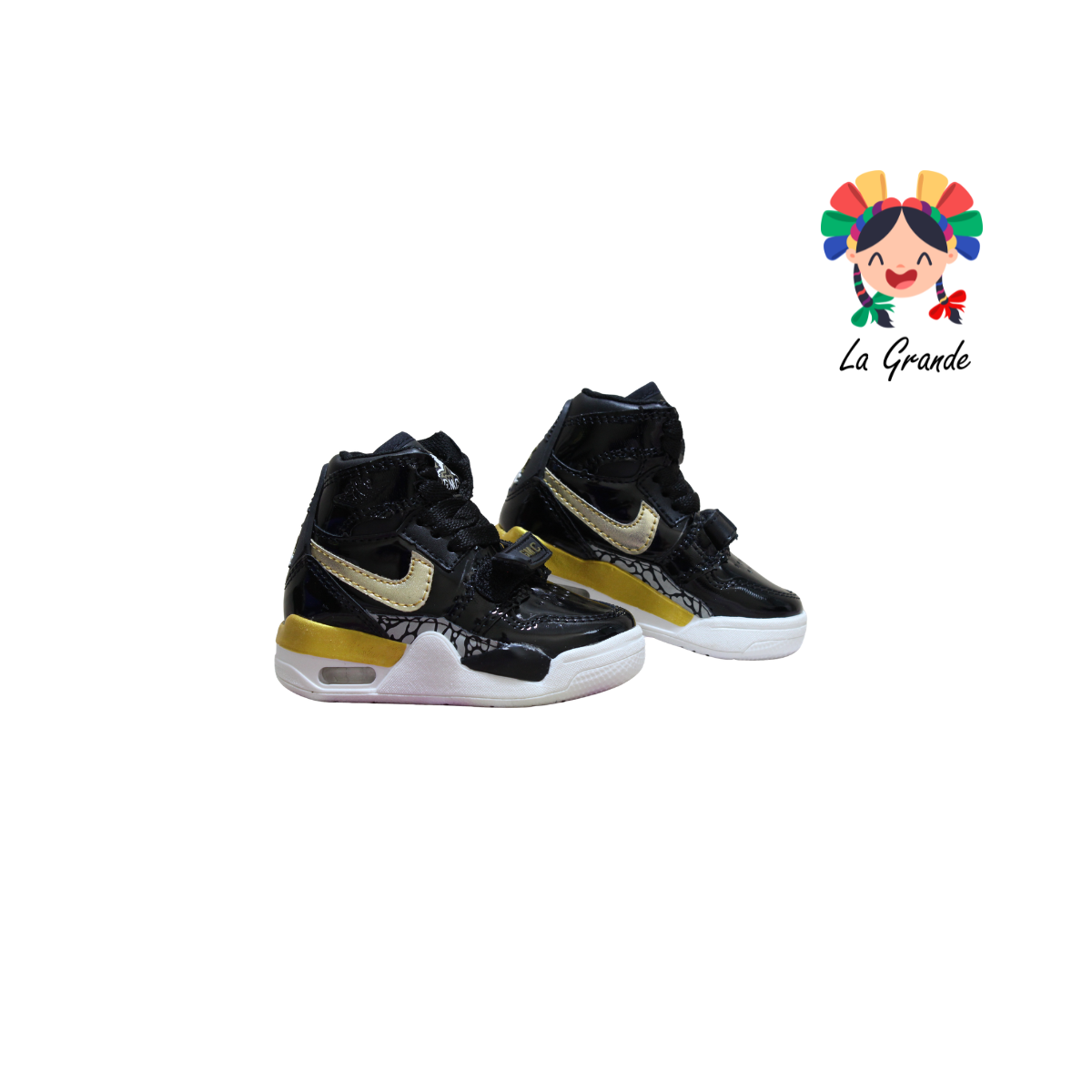 826 GMC Negro Oro Charol Tenis Casual para Bebé, Niña y Niño