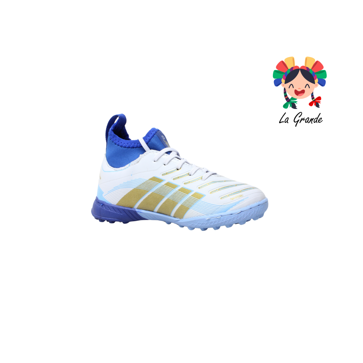 6010 HELL PANTHER Bco Cielo Oro Sint tenis para Fútbol Rápido para Niño