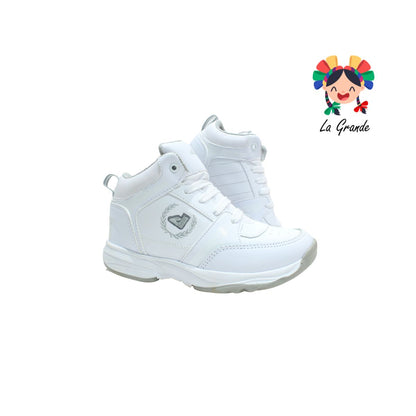 604 APT Blanco Plata Piel Tenis Escolar para Niña y Niño