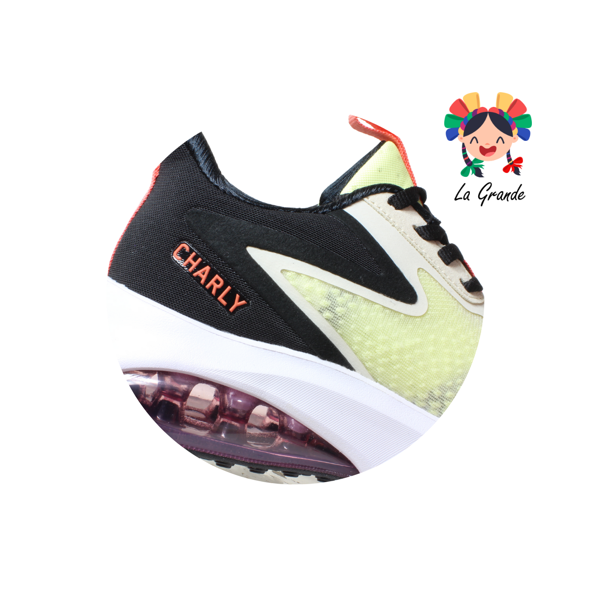 1059409002 CHARLY Amarillo Negro Tenis Deportivo para Dama y Joven