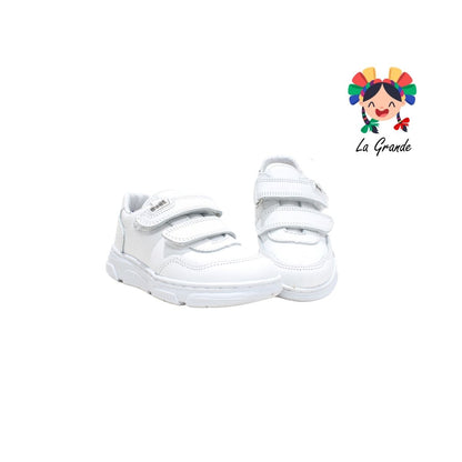 6322 DOGI Blanco Blanco Piel Tenis Escolar para Niña, Niño, Dama y Joven