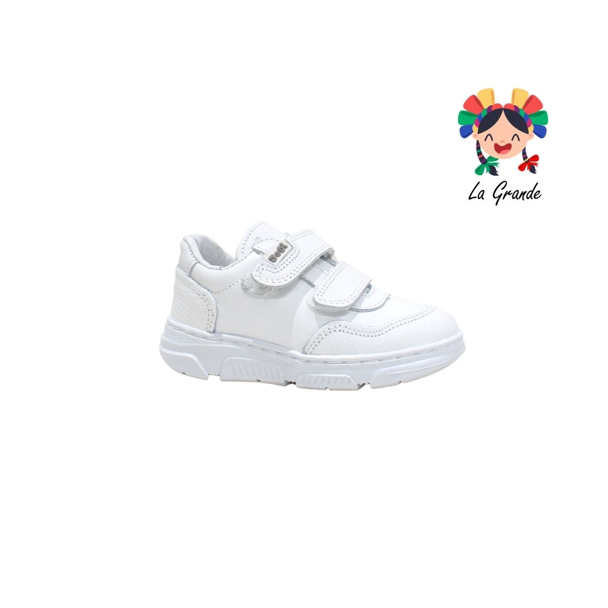 6322 DOGI Blanco Blanco Piel Tenis Escolar para Niña, Niño, Dama y Joven