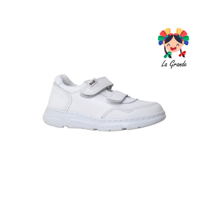 6322 DOGI Blanco Blanco Piel Tenis Escolar para Niña, Niño, Dama y Joven