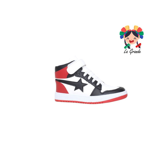 641 VIRY & TONY Negro Blanco Rojo Sint Tenis Casual para Niño