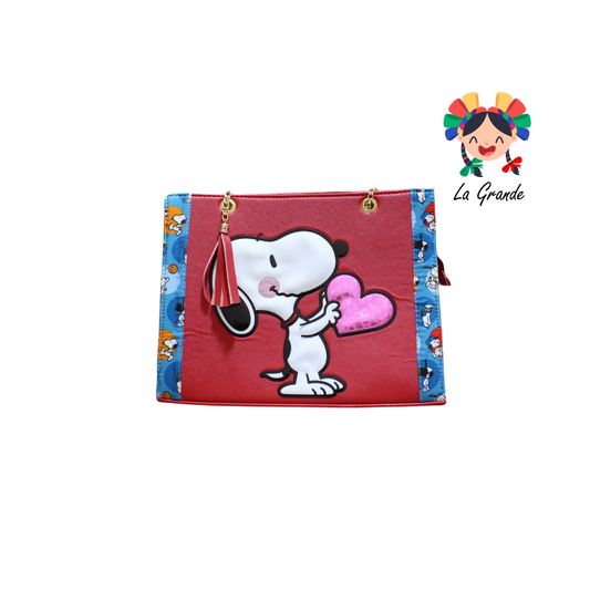 038 SNOPY LUCCIANA Bolsa Roja Casual Cuadrada con Cadena para Dama