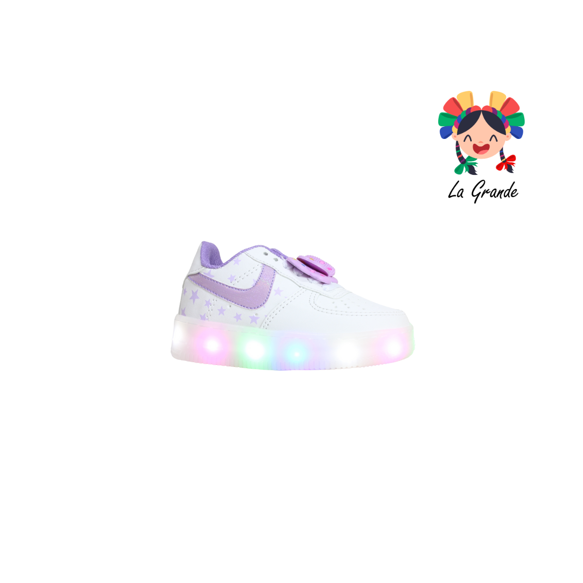 650 Moño PLAY COLORS Blanco Lila Tenis Casual con Luces Led para Niña