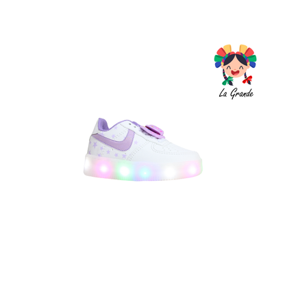 650 Moño PLAY COLORS Blanco Lila Tenis Casual con Luces Led para Niña