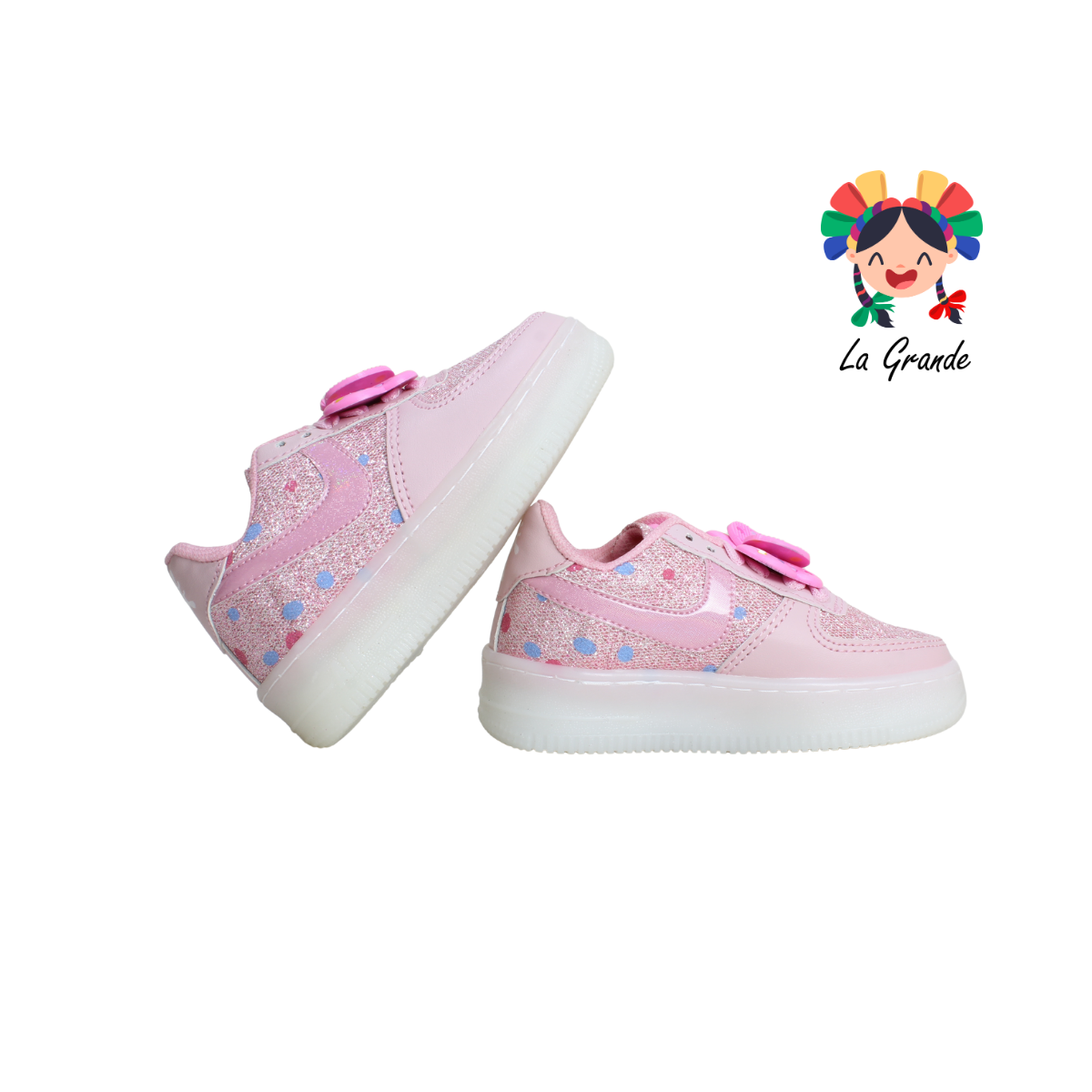 651 Moño PLAY COLORS Rosa Brillo Tenis Casual con Luces Led para Niña