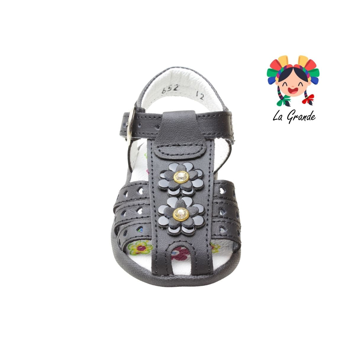 652 PEQUEÑITOS Negro Piel Huarache para Bebé