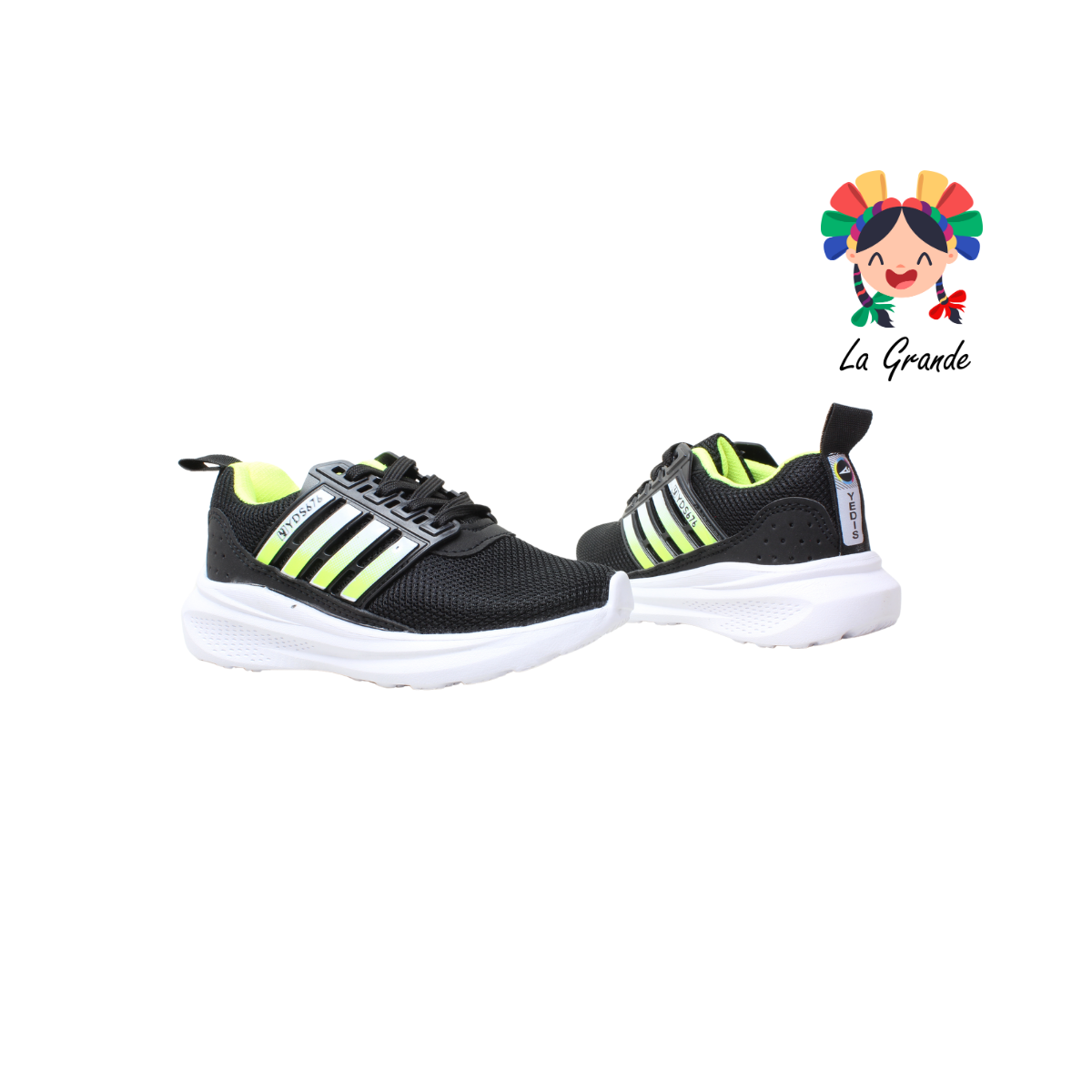 676 YEDIS Negro Neon Tenis Deportivo para Niña y Niño