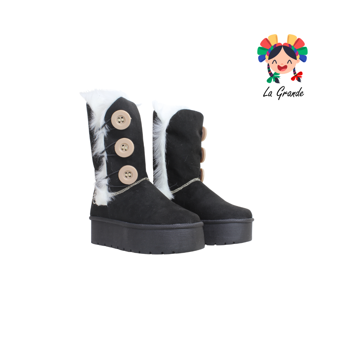 679 SHADOW Negro Textil Bota Casual con Botones para Niña