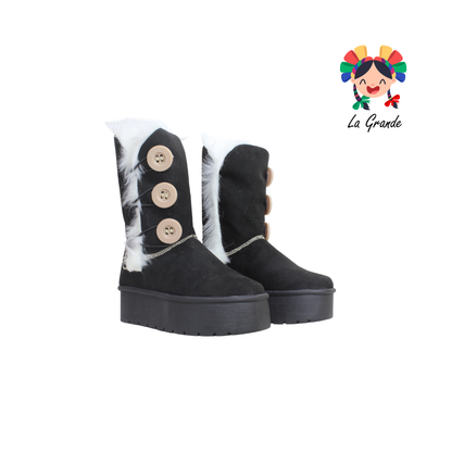 679 SHADOW Negro Textil Bota Casual con Botones para Niña