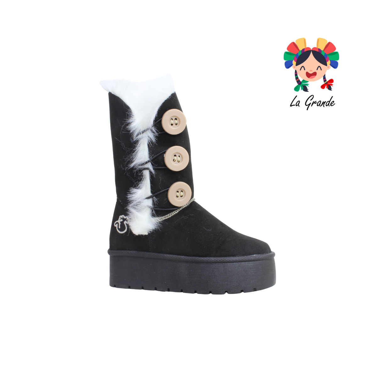 679 SHADOW Negro Textil Bota Casual con Botones para Niña