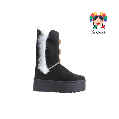 679 SHADOW Negro Textil Bota Casual con Botones para Niña