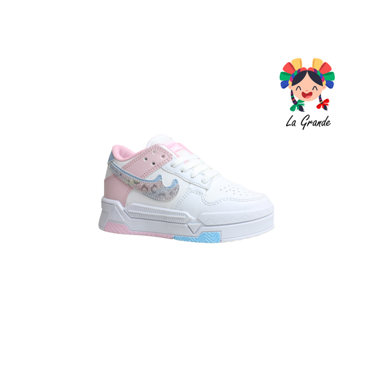 228 CHIYOS Bco Rosa Jaguar Tenis Casual para Niña