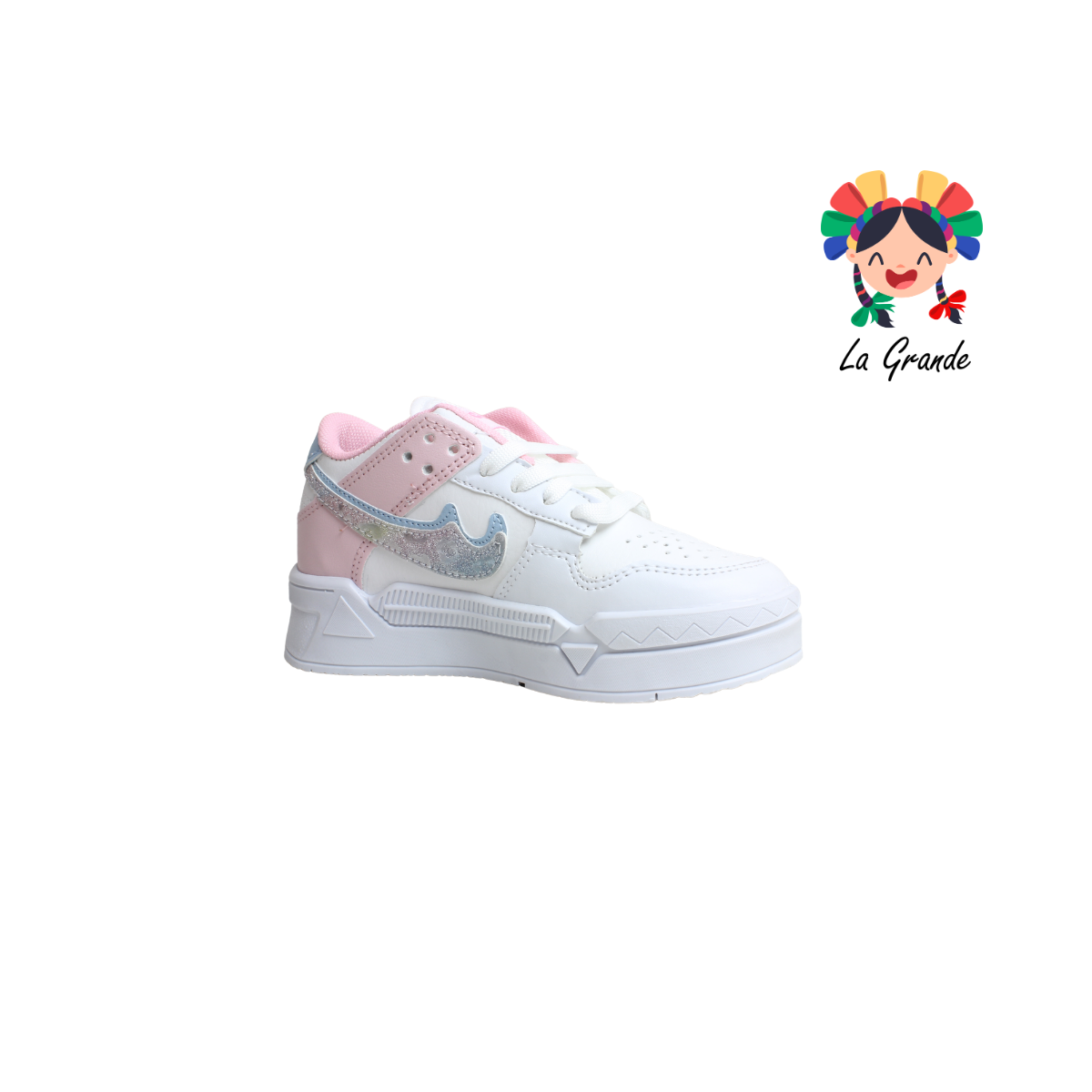 228 CHIYOS Bco Rosa Jaguar Tenis Casual para Niña