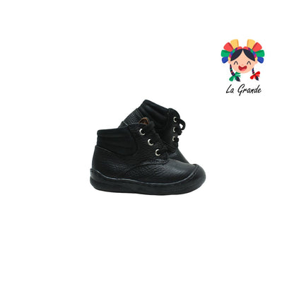 6903 DOGI Negro Piel Zapato para Bebé y Niño