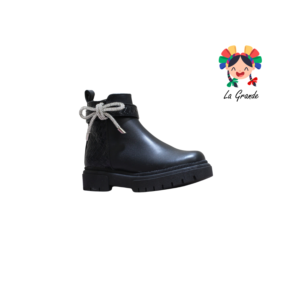 252 WENDY Negro Brillos Sintético Bota para Niña