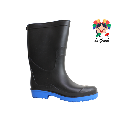 Noe PINET Negro Azul Bota de Hule para Dama, Joven y Caballero