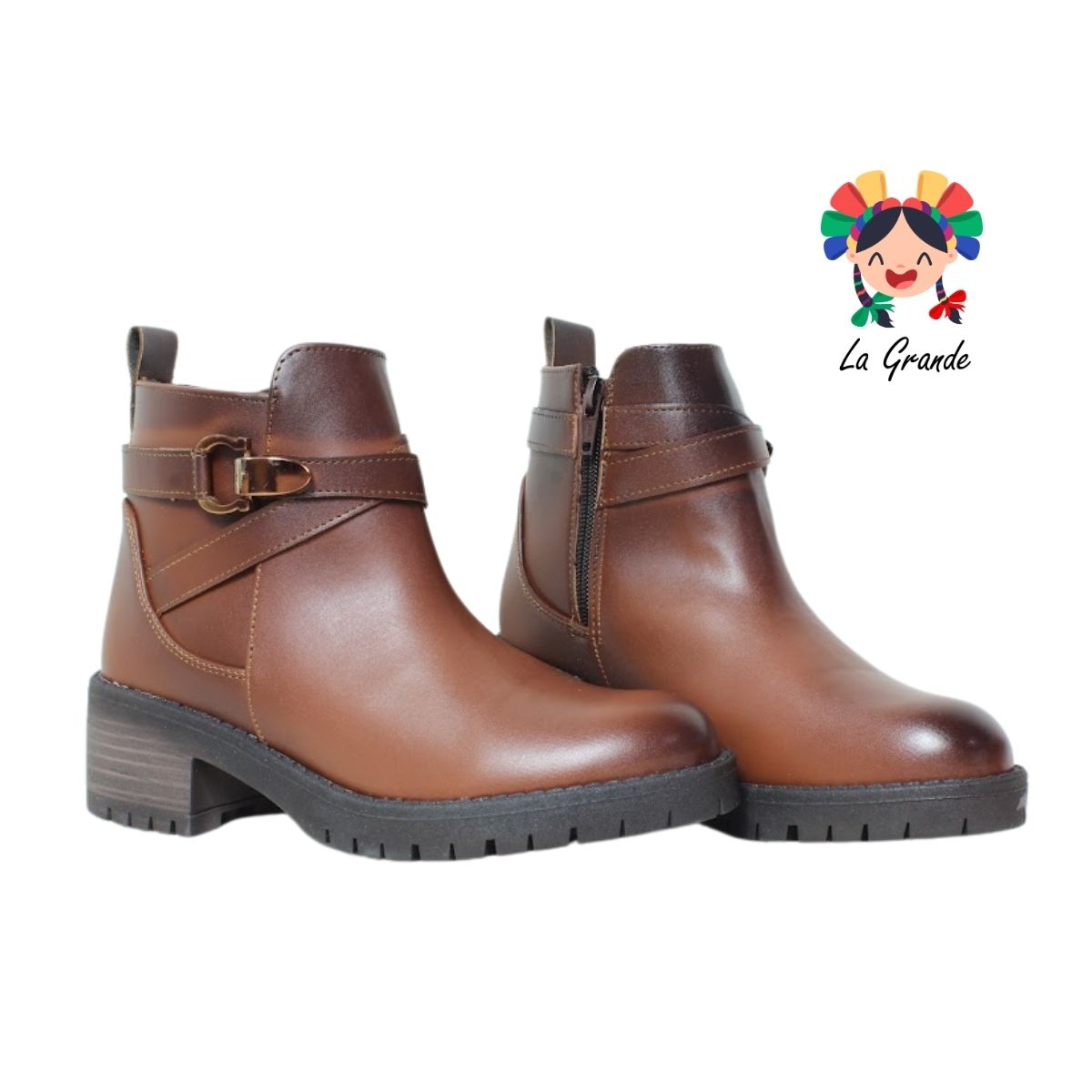 703 YUL Café Sintético Botín Casual para Dama
