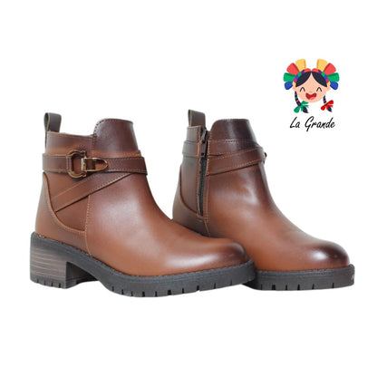 703 YUL Café Sintético Botín Casual para Dama