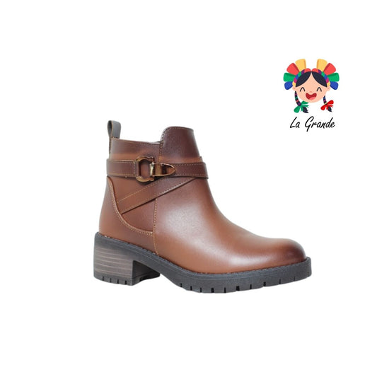 703 YUL Café Sintético Botín Casual para Dama