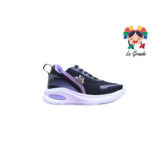 704 H-NEGRO Negro Lila Tenis Deportivo con Válvula para Dama