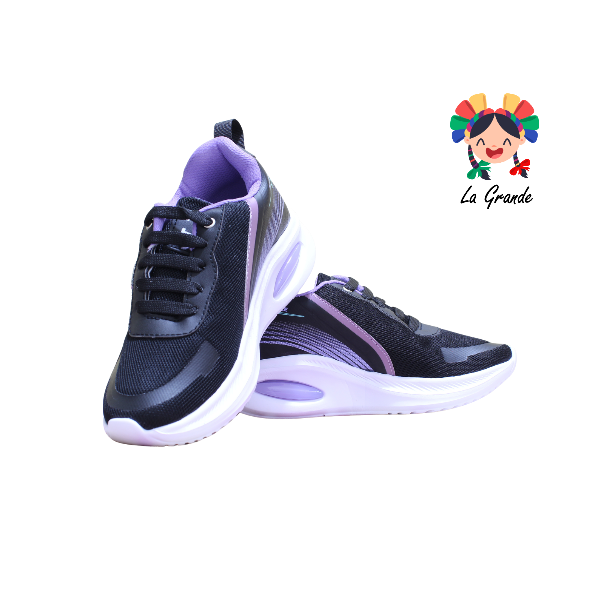 704 H-NEGRO Negro Lila Tenis Deportivo con Válvula para Dama