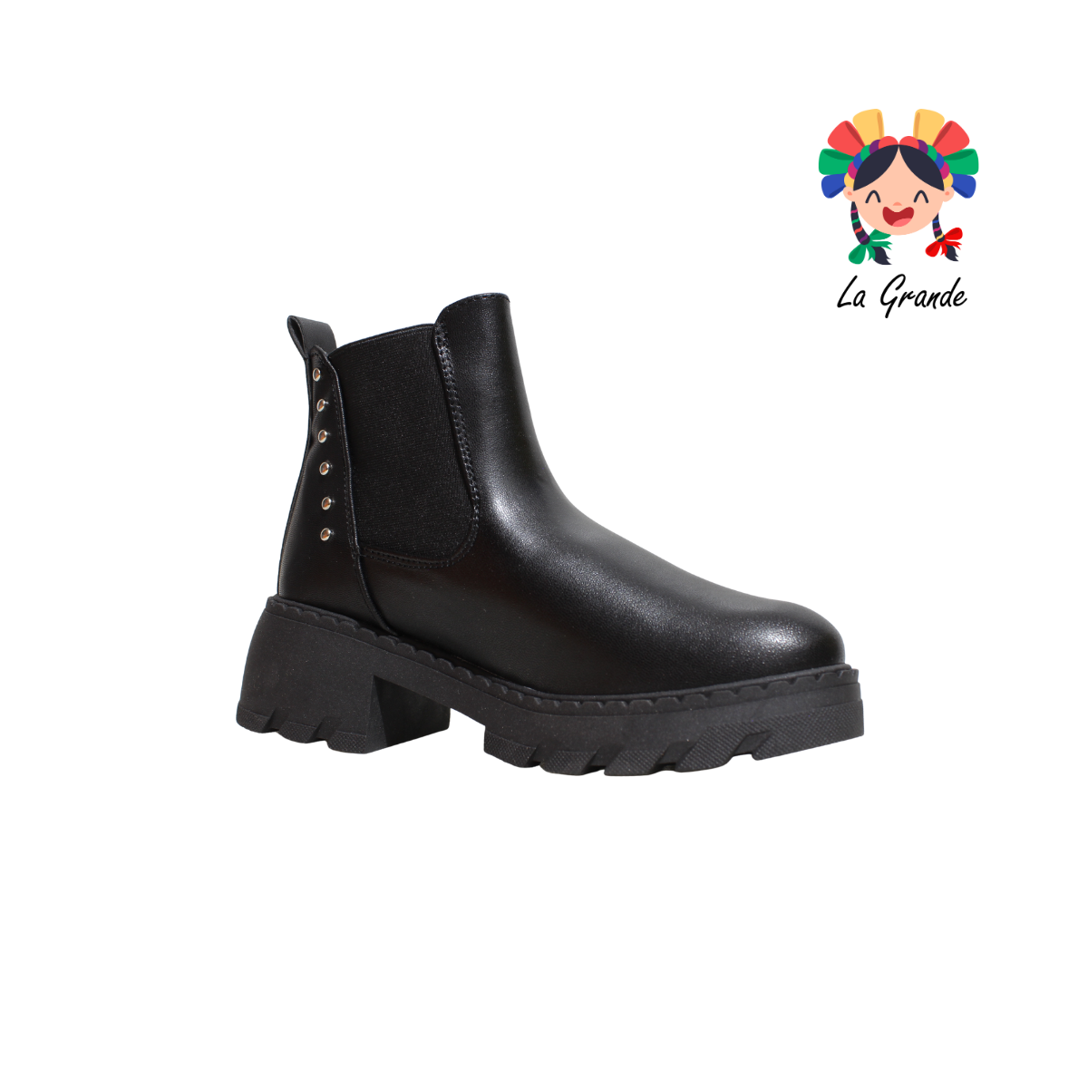 708 YUL Negro Piel Bota para Niña y  Dama
