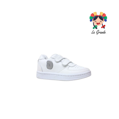 7090 DOGI Blanco Blanco Piel Tenis Escolar para Niña, Niño, Dama y Joven
