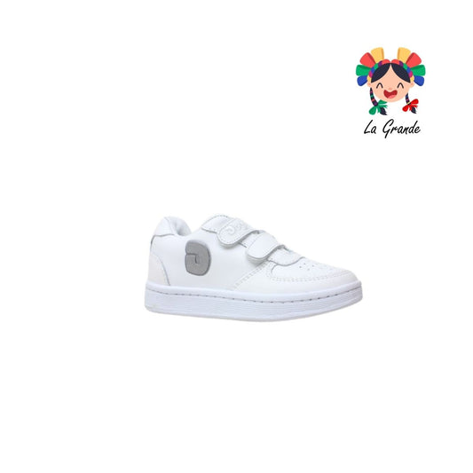 7090 DOGI Blanco Blanco Piel Tenis Escolar para Niña, Niño, Dama y Joven