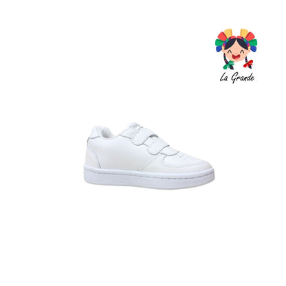 7090 DOGI Blanco Blanco Piel Tenis Escolar para Niña, Niño, Dama y Joven