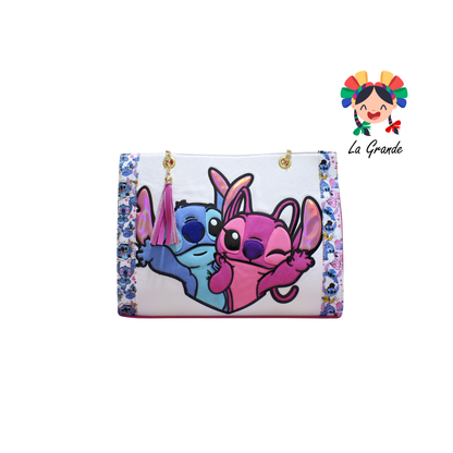 038 STICH LUCCIANA Bolsa Bco Rosa Casual Cuadrada con Cadena para Dama
