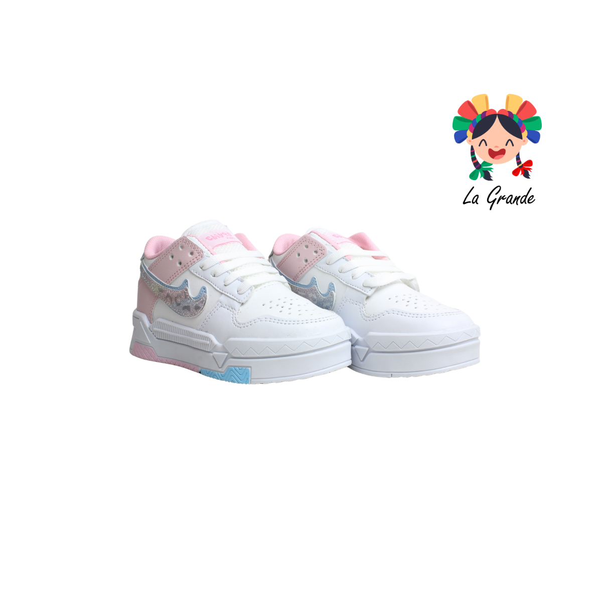 228 CHIYOS Bco Rosa Jaguar Tenis Casual para Niña