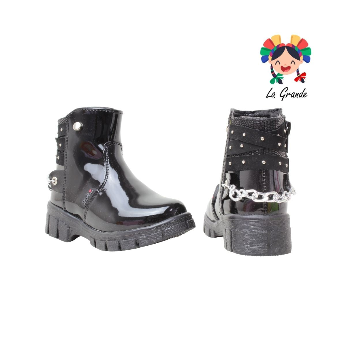 7109 LADY FLORES Negro Charol Botín Casual para Niña