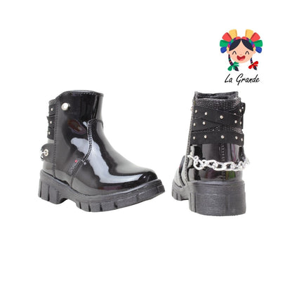 7109 LADY FLORES Negro Charol Botín Casual para Niña