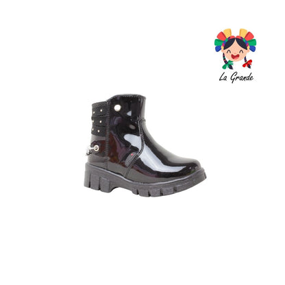 7109 LADY FLORES Negro Charol Botín Casual para Niña
